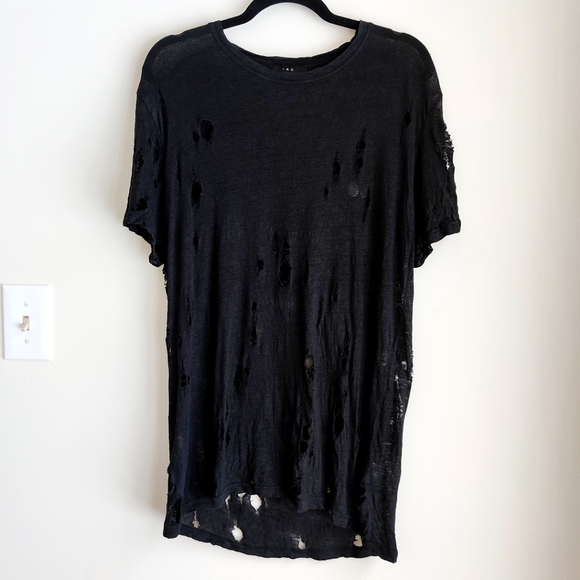 Iro Wase 100% linen distressed t shirt in black - Picture 2 of 9